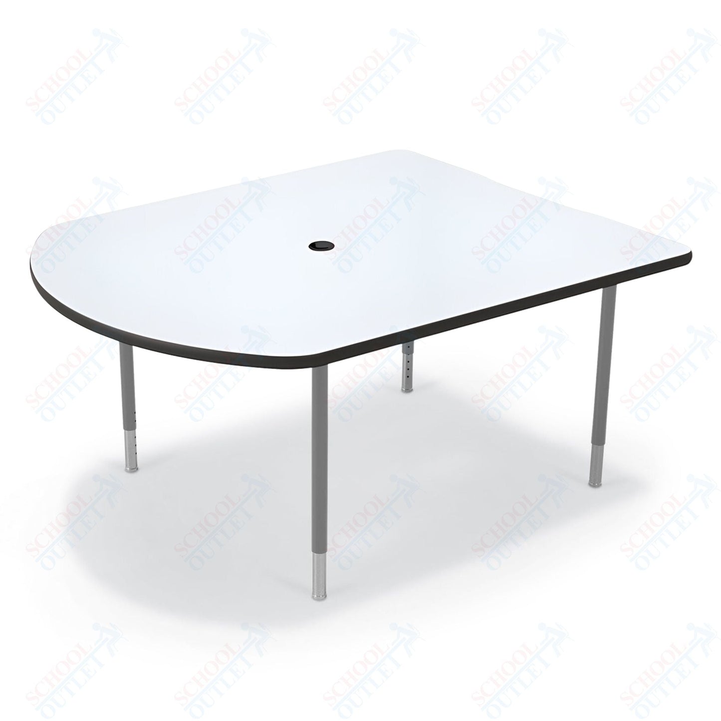Mooreco 5' MediaSpace - D - Shape AV Table - Platinum Horseshoe Legs and Black Edgeband (Mooreco 27750) - SchoolOutlet