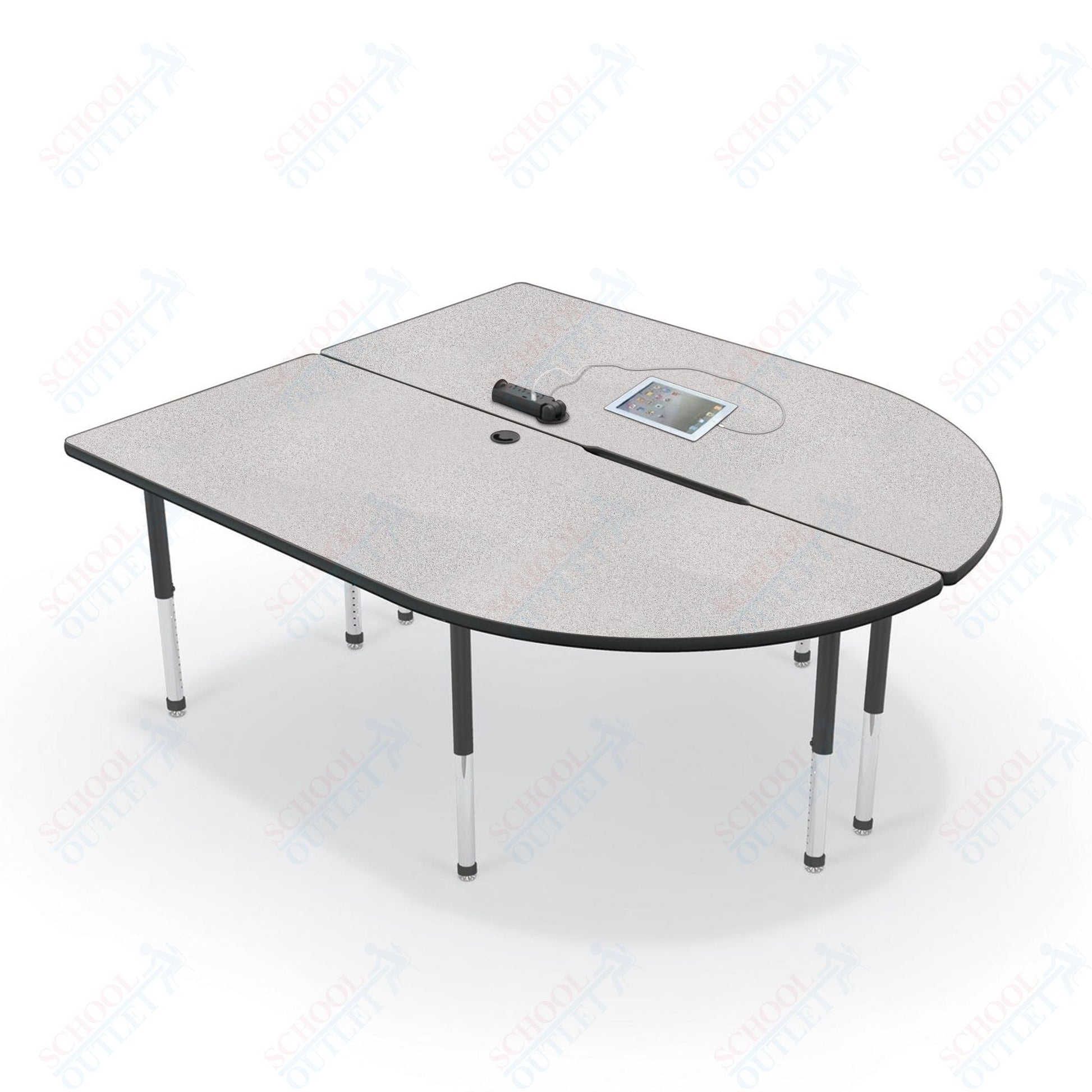 Mooreco 6' MediaSpace - Split Piece D - Shape AV Table - Black Legs and Black Edgeband (Mooreco 27755) - SchoolOutlet