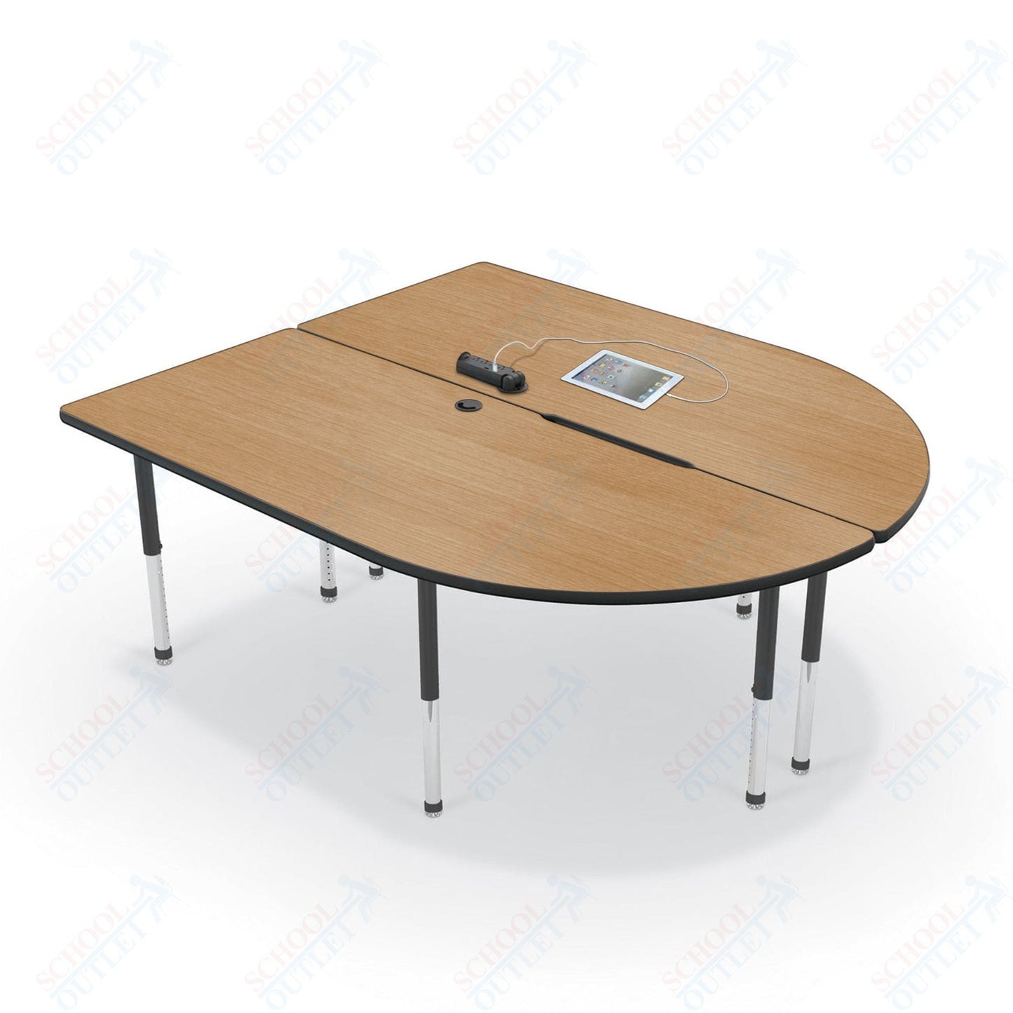 Mooreco 6' MediaSpace - Split Piece D - Shape AV Table - Black Legs and Black Edgeband (Mooreco 27755) - SchoolOutlet