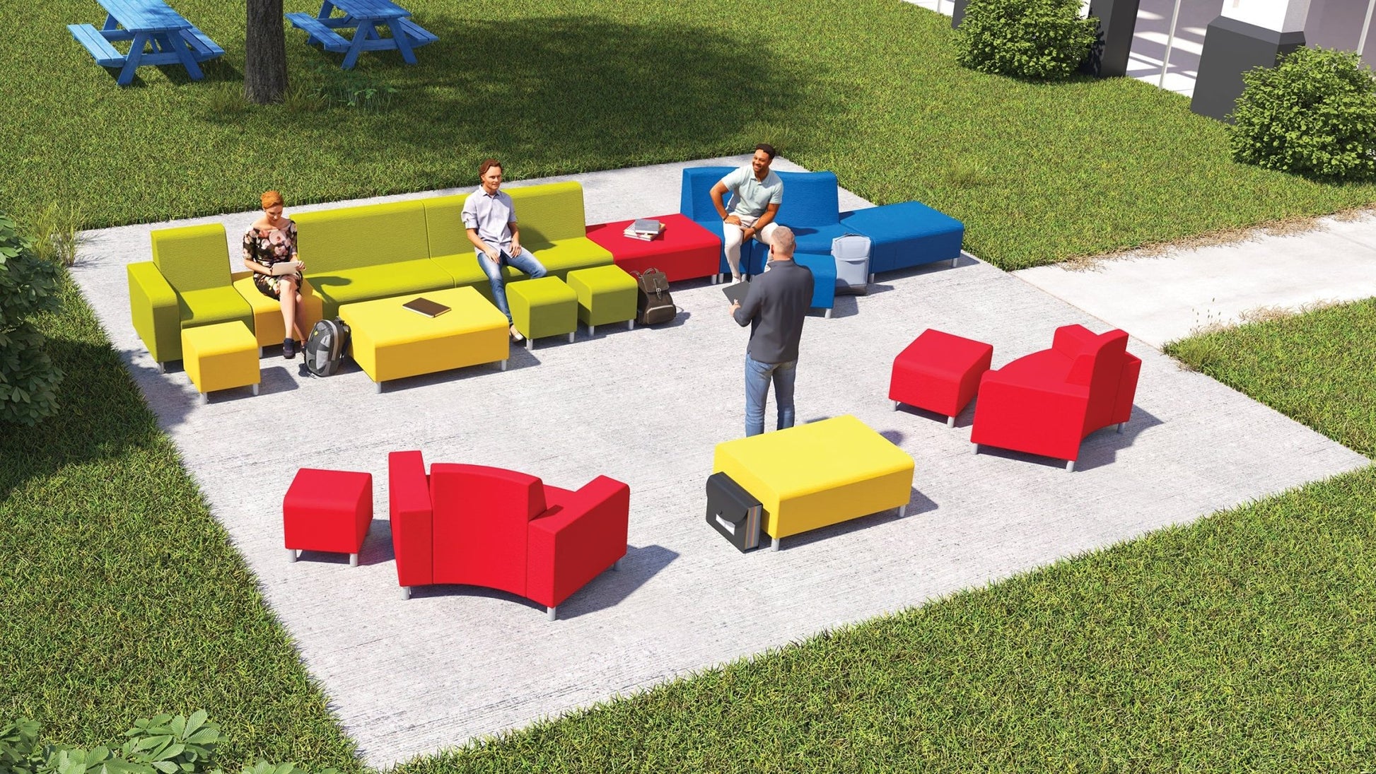 Mooreco Phoeby Outdoor Soft Seating - Outside Curve Loveseat Chair Left Arm - 18" Seat Height (PBA4L1L) - SchoolOutlet