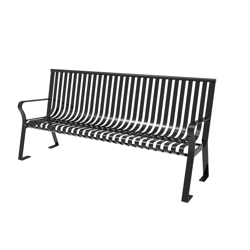 MyTcoat - Downtown Outdoor Bench with Straight Back - Strap Metal - Portable or Surface Mount 4' L (MYT - BDT04 - I - 55) - SchoolOutlet