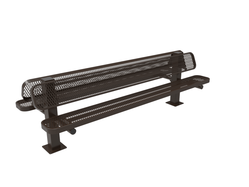 MyTcoat - Double Pedstal Outdoor Bench with Back - Surface Mount 8' L (MYT-BRT08-62-002) - SchoolOutlet