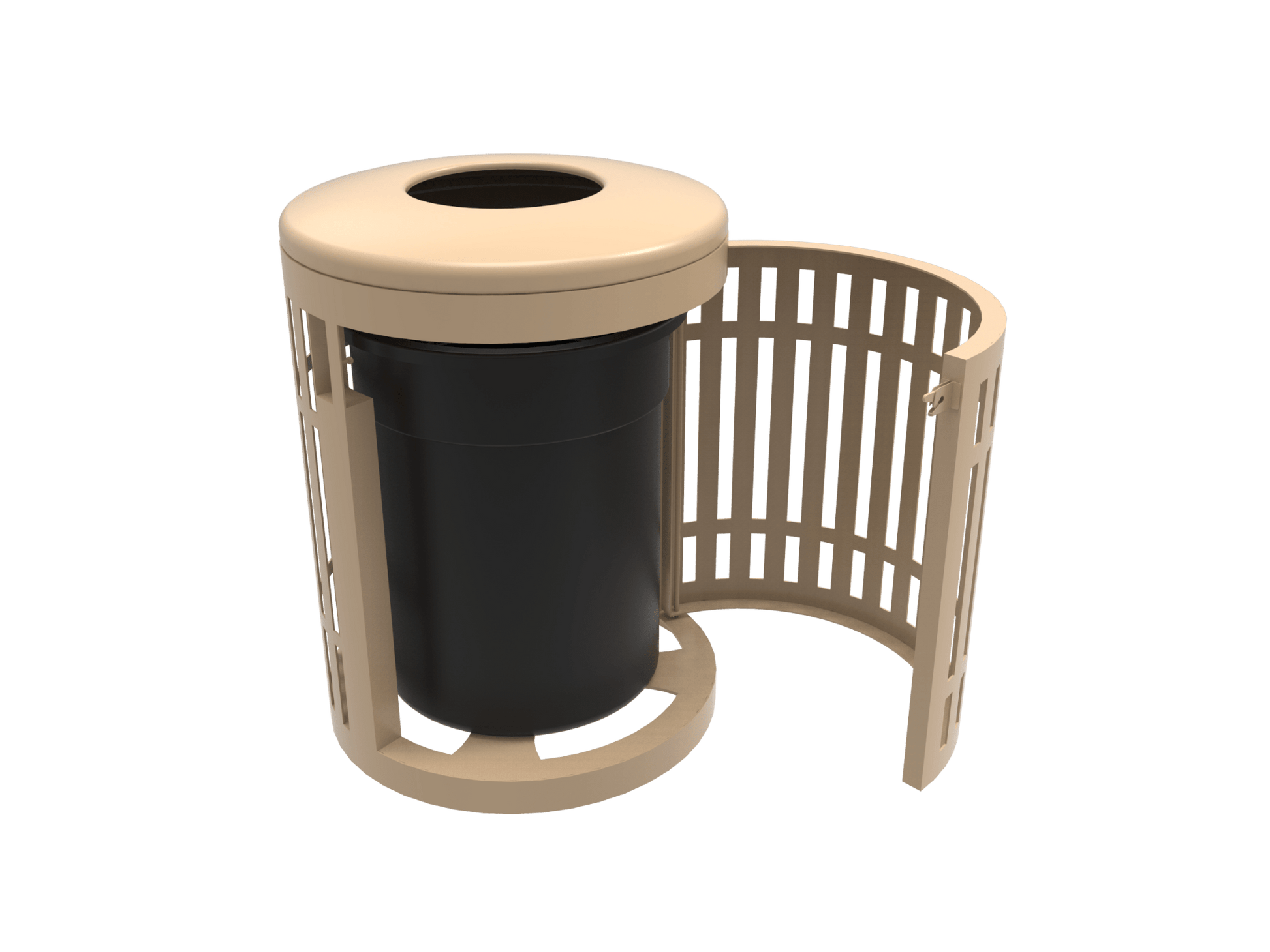 MyTcoat - 32 Gallon Downtown Portable Outdoor Trash Receptacle with Flattop and Side Opening 27" Diameter x 36" H (MYT-RDW32-02) - SchoolOutlet