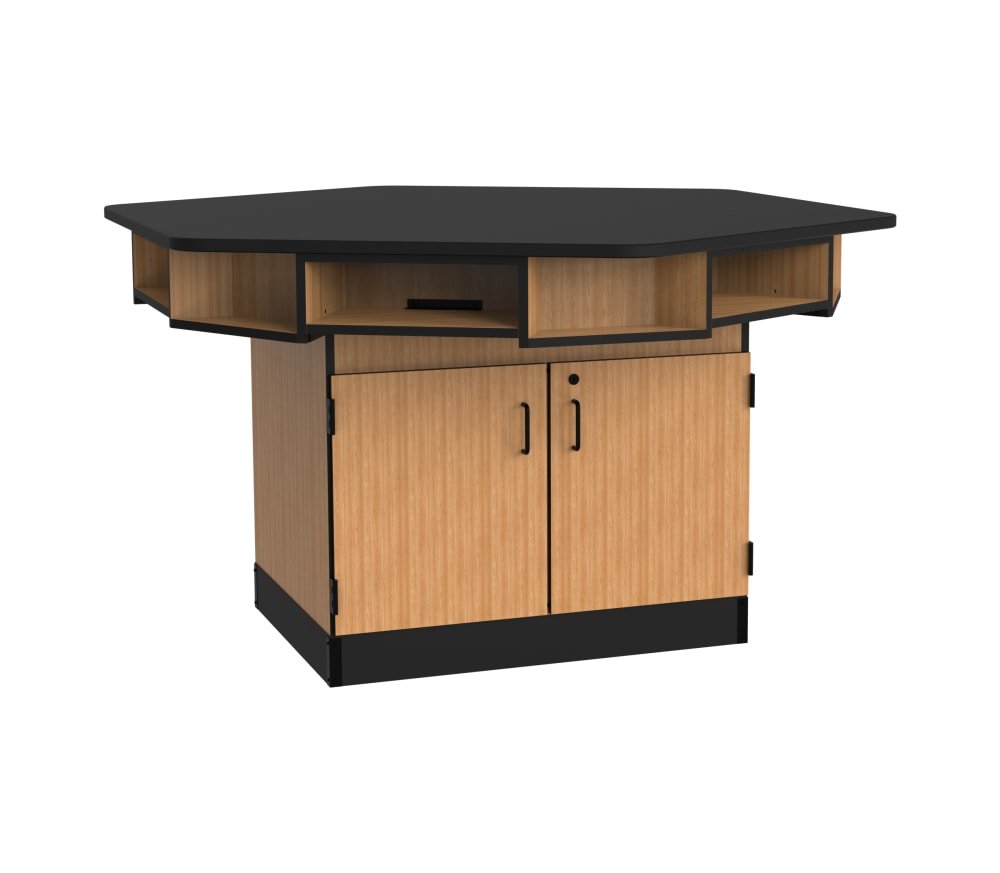 NPS Spacious 6-Person Hexagonal Workstation with Cabinet Base - 68"W x 60"D x 36"H (National Public Seating NPS-WSHX) - SchoolOutlet