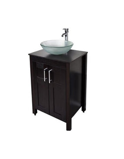 Luxury Espresso Wood Cabinet with Frosted Glass Vessel Portable Sink (PSE-010W)