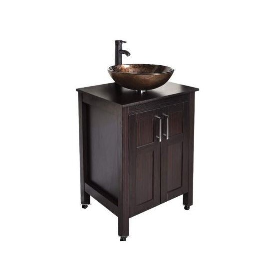 Luxury Espresso Wood Cabinet with Frosted Glass Vessel Portable Sink (PSE - 010W) - SchoolOutlet