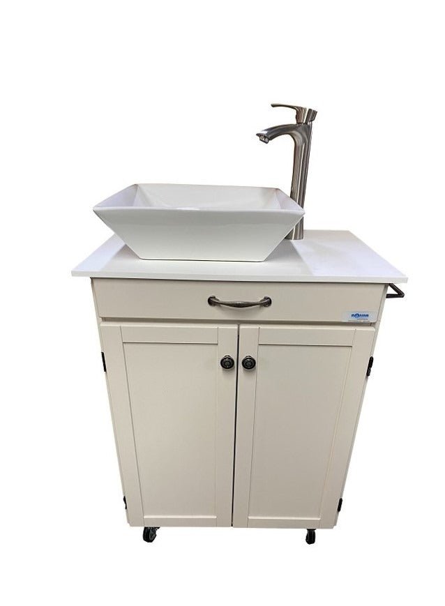 WHITE Wood Cabinet with Ceramic Basin and White Countertop Portable Sink (PSW - 0013) - SchoolOutlet