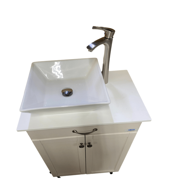 WHITE Wood Cabinet with Ceramic Basin and White Countertop Portable Sink (PSW - 0013) - SchoolOutlet