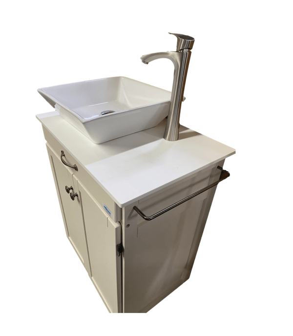 WHITE Wood Cabinet with Ceramic Basin and White Countertop Portable Sink (PSW - 0013) - SchoolOutlet