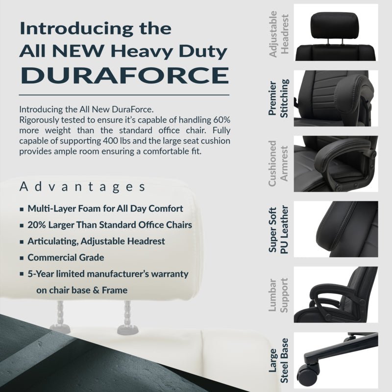 Regency DuraForce Big & Tall Ergonomic Executive Office Chair, 400 lbs Support - SchoolOutlet