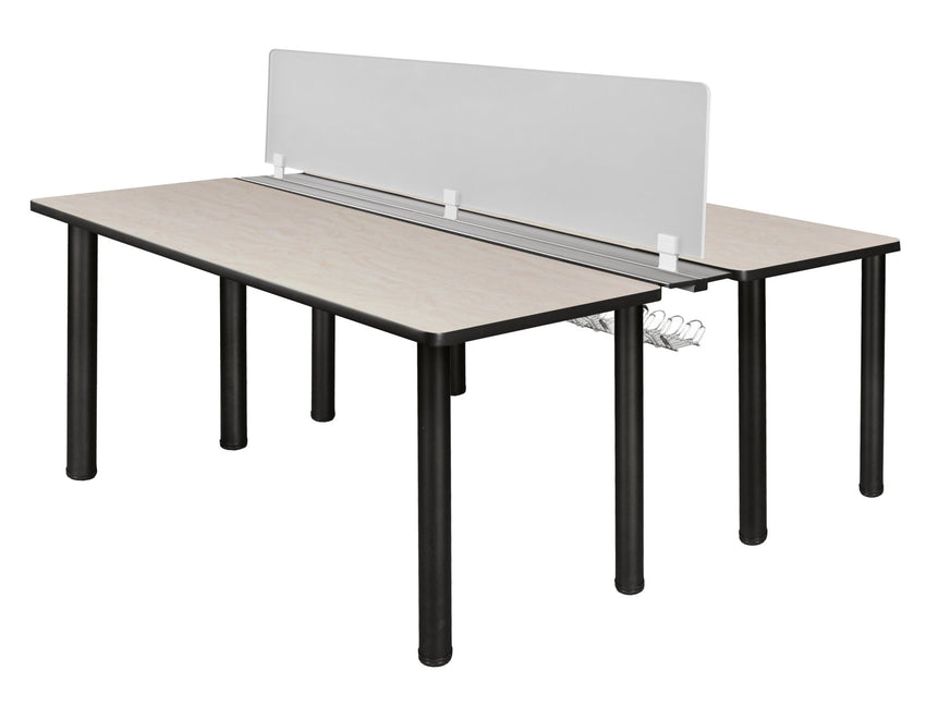 Regency Kee 2 Person Workstation Desk with Privacy Divider (66"W x 58"D) - SchoolOutlet