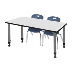 Regency Kee 60 x 24 in. Adjustable Classroom Table- White & 2 Andy 12 in. Stack Chairs