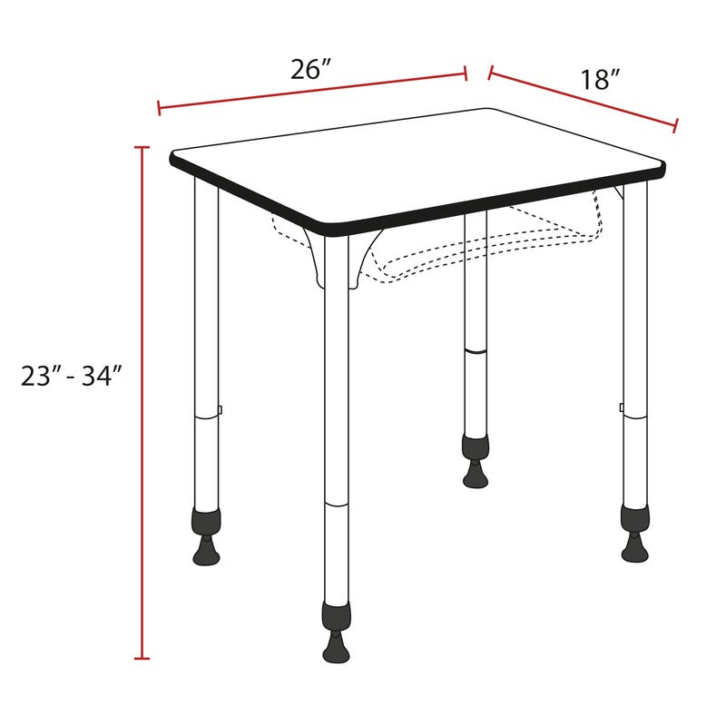 Regency 18.5 x 26 in Rectangle Height Adjustable Classroom School Desk - SchoolOutlet