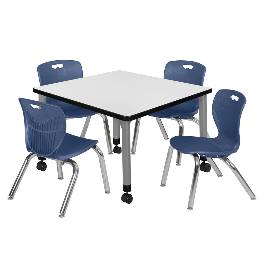 Regency Kee 30 in. Square Adjustable Classroom Table & 4 Andy 12 in. Stack Chairs - SchoolOutlet