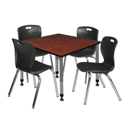 Regency Kee 36 in. Square Adjustable Classroom Table & 4 Andy 18 in. Stack Chairs