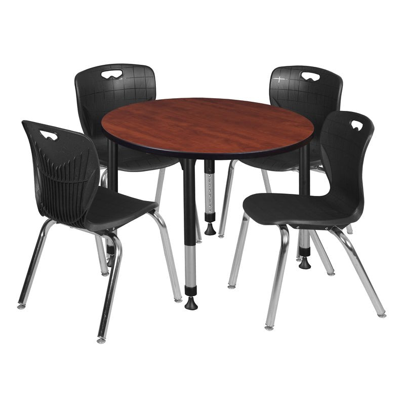 Regency Kee 42 in. Round Adjustable Classroom Table & 4 Andy 18 in. Stack Chairs - SchoolOutlet