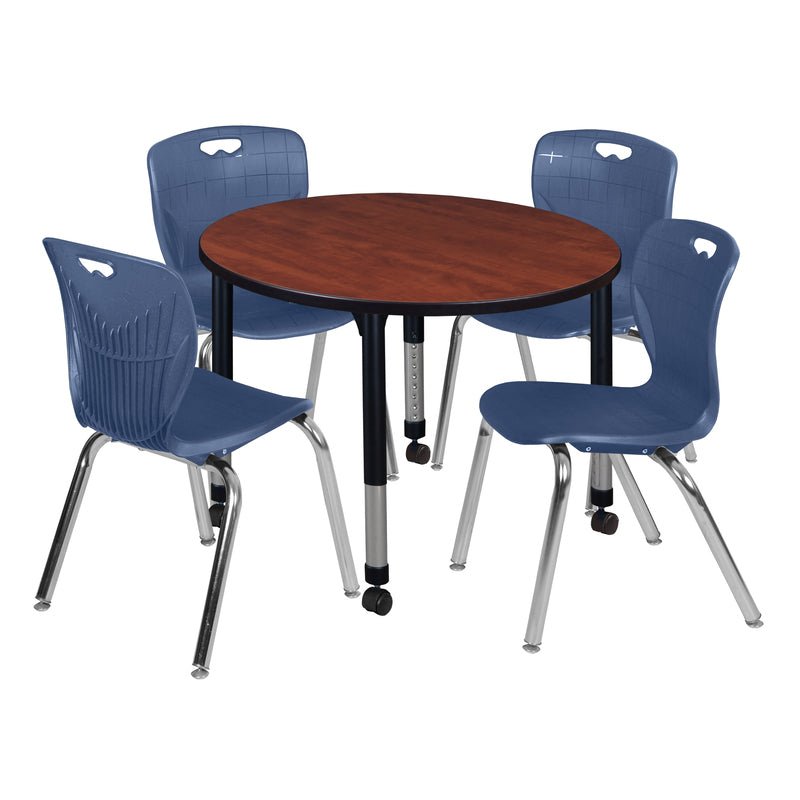 Regency Kee 42 in. Round Adjustable Classroom Table & 4 Andy 18 in. Stack Chairs - SchoolOutlet