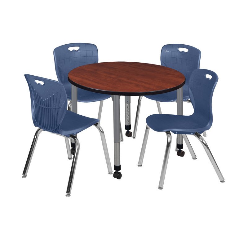 Regency Kee 42 in. Round Adjustable Classroom Table & 4 Andy 18 in. Stack Chairs - SchoolOutlet