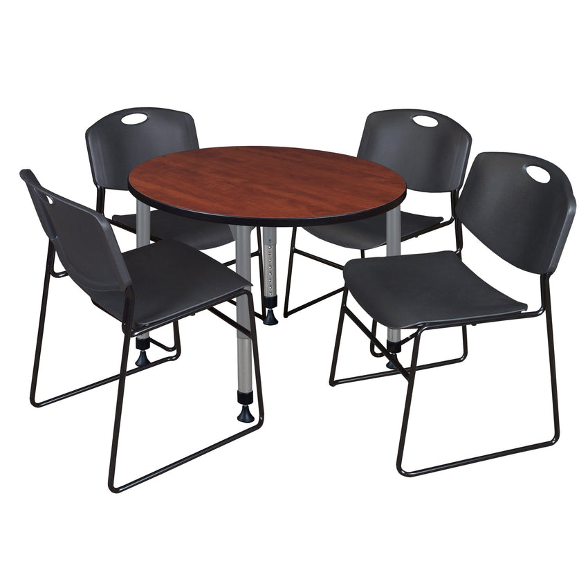 Regency Kee 42 in. Round Adjustable Classroom Table & 4 Zeng Stack Chairs - SchoolOutlet