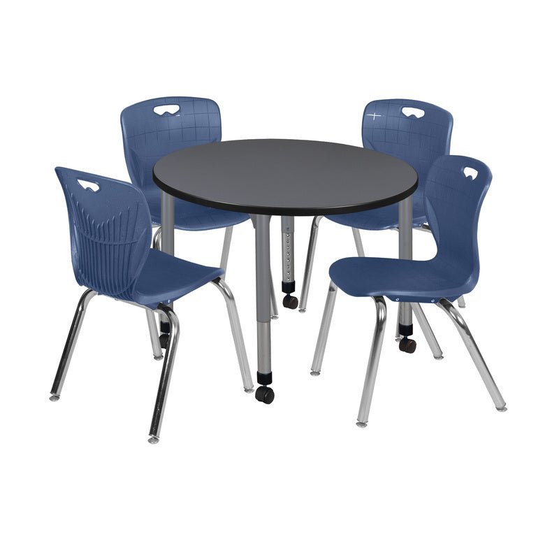 Regency Kee 42 in. Round Adjustable Classroom Table & 4 Andy 18 in. Stack Chairs - SchoolOutlet