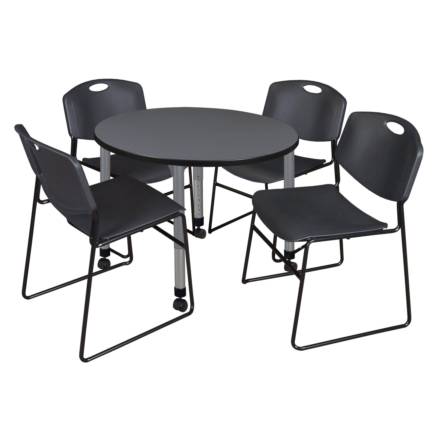 Regency Kee 42 in. Round Adjustable Classroom Table & 4 Zeng Stack Chairs - SchoolOutlet