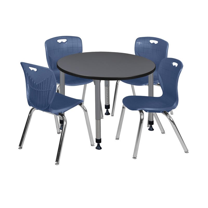 Regency Kee 42 in. Round Adjustable Classroom Table & 4 Andy 18 in. Stack Chairs - SchoolOutlet