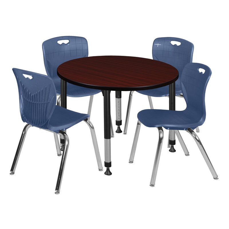 Regency Kee 42 in. Round Adjustable Classroom Table & 4 Andy 18 in. Stack Chairs - SchoolOutlet