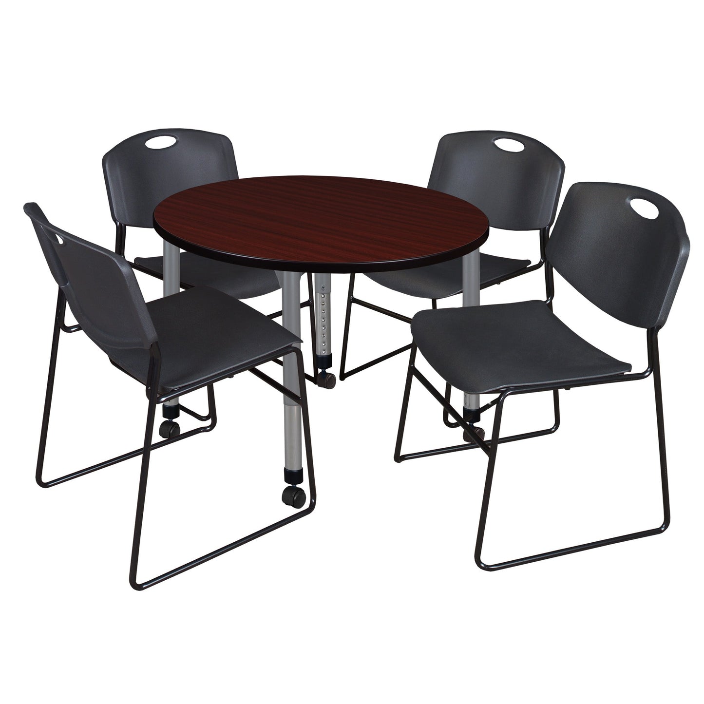 Regency Kee 42 in. Round Adjustable Classroom Table & 4 Zeng Stack Chairs - SchoolOutlet