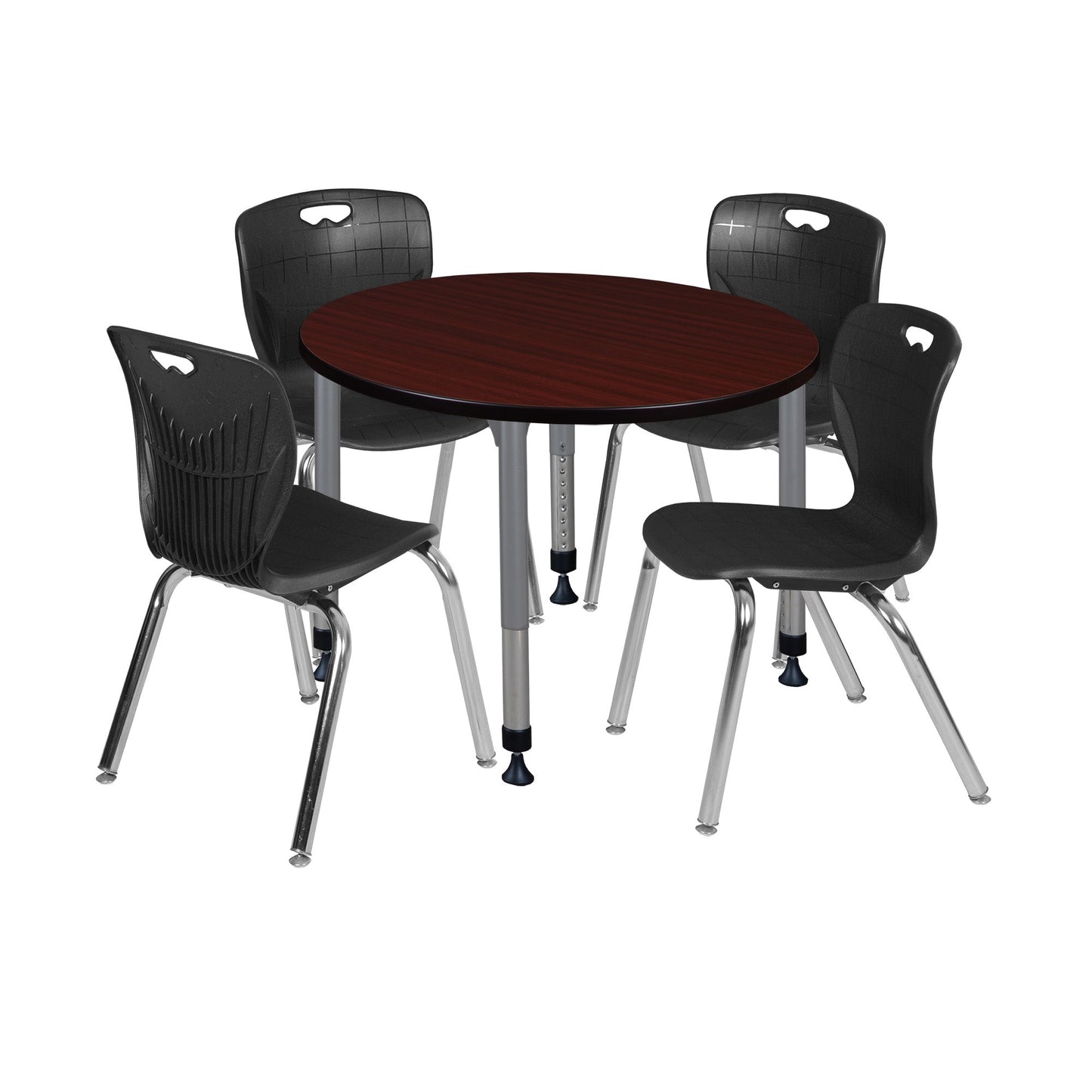 Regency Kee 42 in. Round Adjustable Classroom Table & 4 Andy 18 in. Stack Chairs - SchoolOutlet