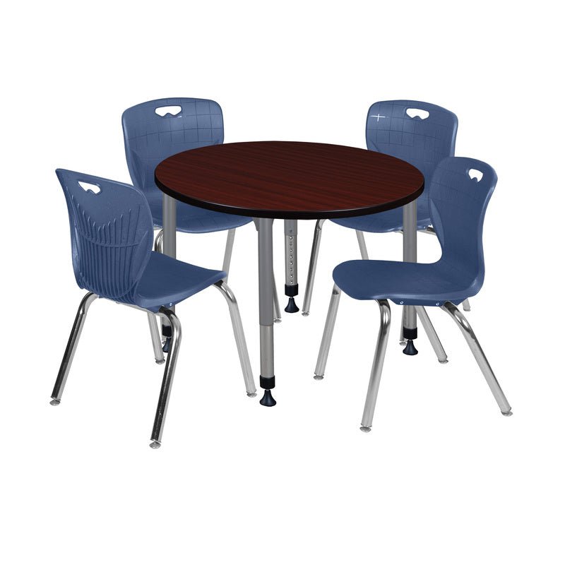 Regency Kee 42 in. Round Adjustable Classroom Table & 4 Andy 18 in. Stack Chairs - SchoolOutlet