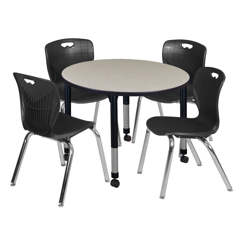 Regency Kee 42 in. Round Adjustable Classroom Table & 4 Andy 18 in. Stack Chairs - SchoolOutlet