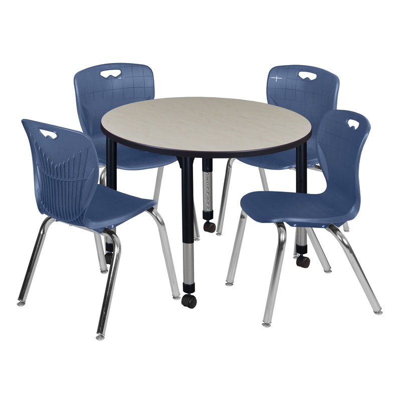 Regency Kee 42 in. Round Adjustable Classroom Table & 4 Andy 18 in. Stack Chairs - SchoolOutlet