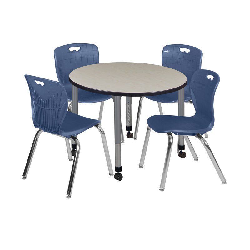 Regency Kee 42 in. Round Adjustable Classroom Table & 4 Andy 18 in. Stack Chairs - SchoolOutlet