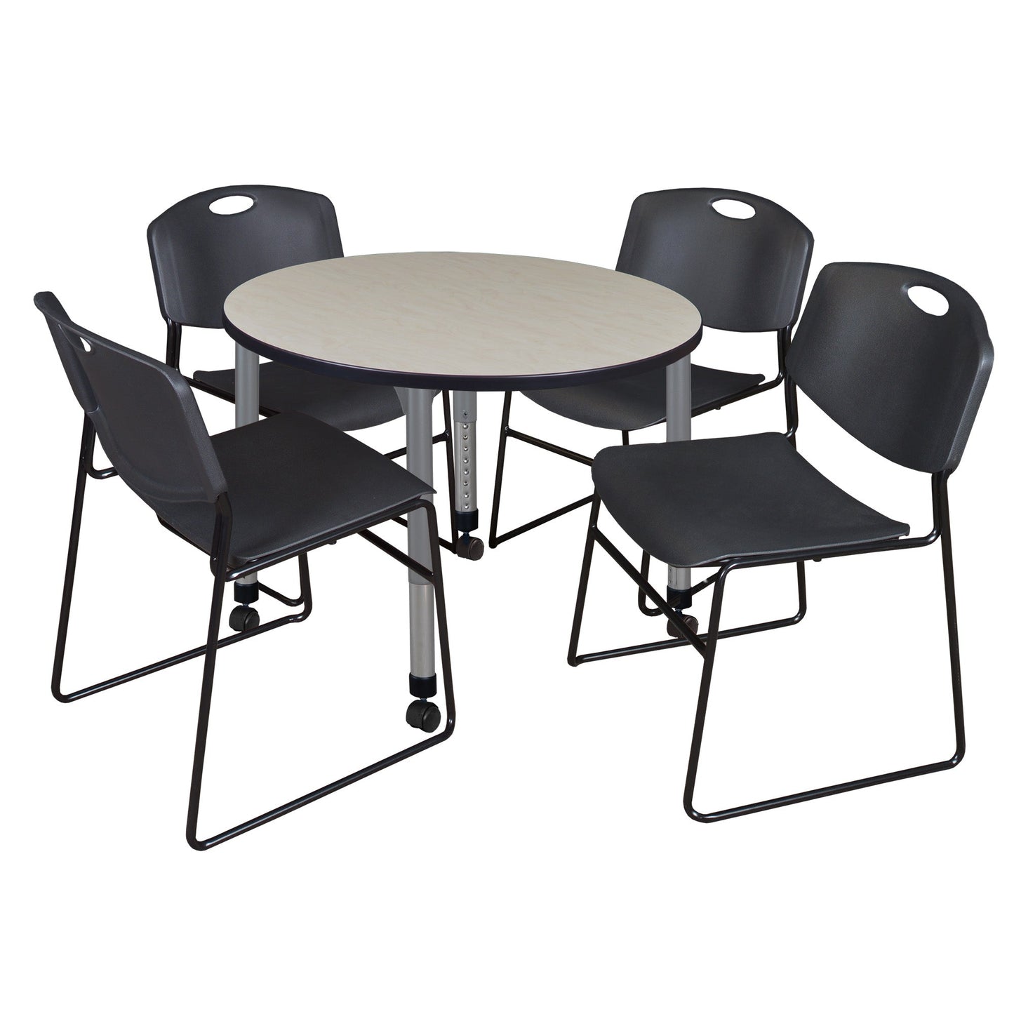 Regency Kee 42 in. Round Adjustable Classroom Table & 4 Zeng Stack Chairs - SchoolOutlet