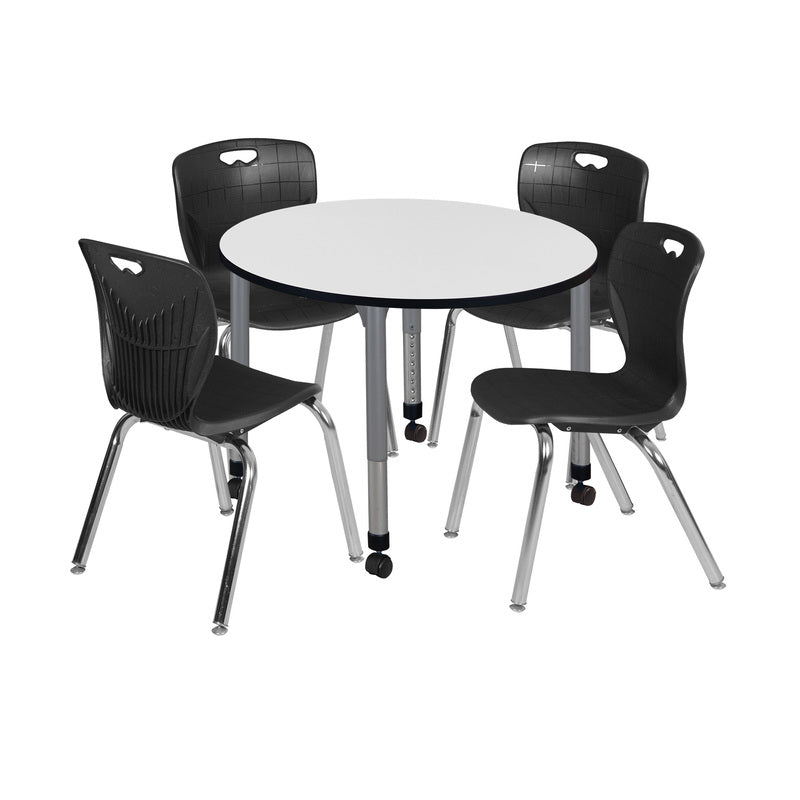 Regency Kee 42 in. Round Adjustable Classroom Table & 4 Andy 18 in. Stack Chairs - SchoolOutlet