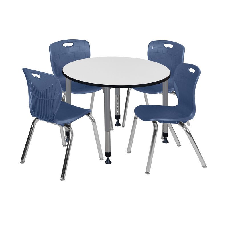 Regency Kee 42 in. Round Adjustable Classroom Table & 4 Andy 18 in. Stack Chairs - SchoolOutlet