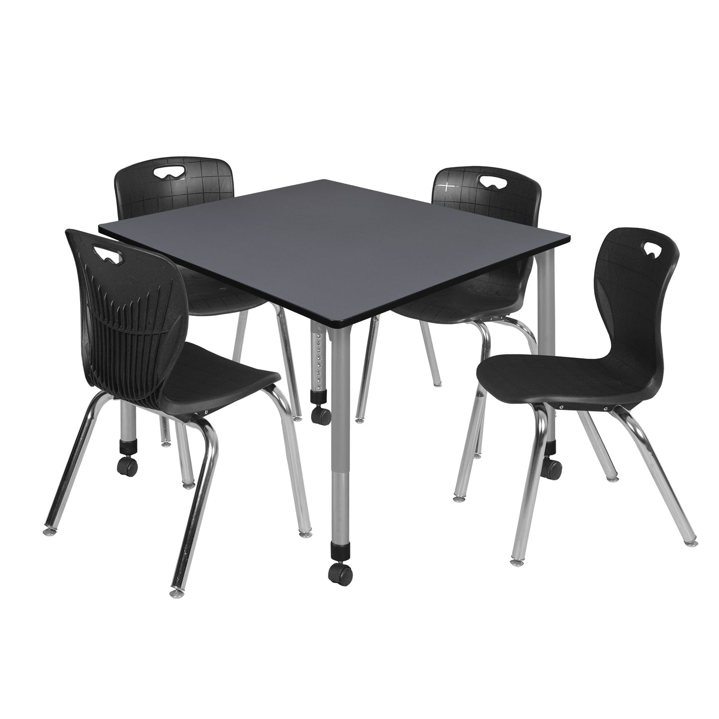 Regency Kee 48 in. Square Adjustable Classroom Table & 4 Andy 18 in. Stack Chairs - SchoolOutlet