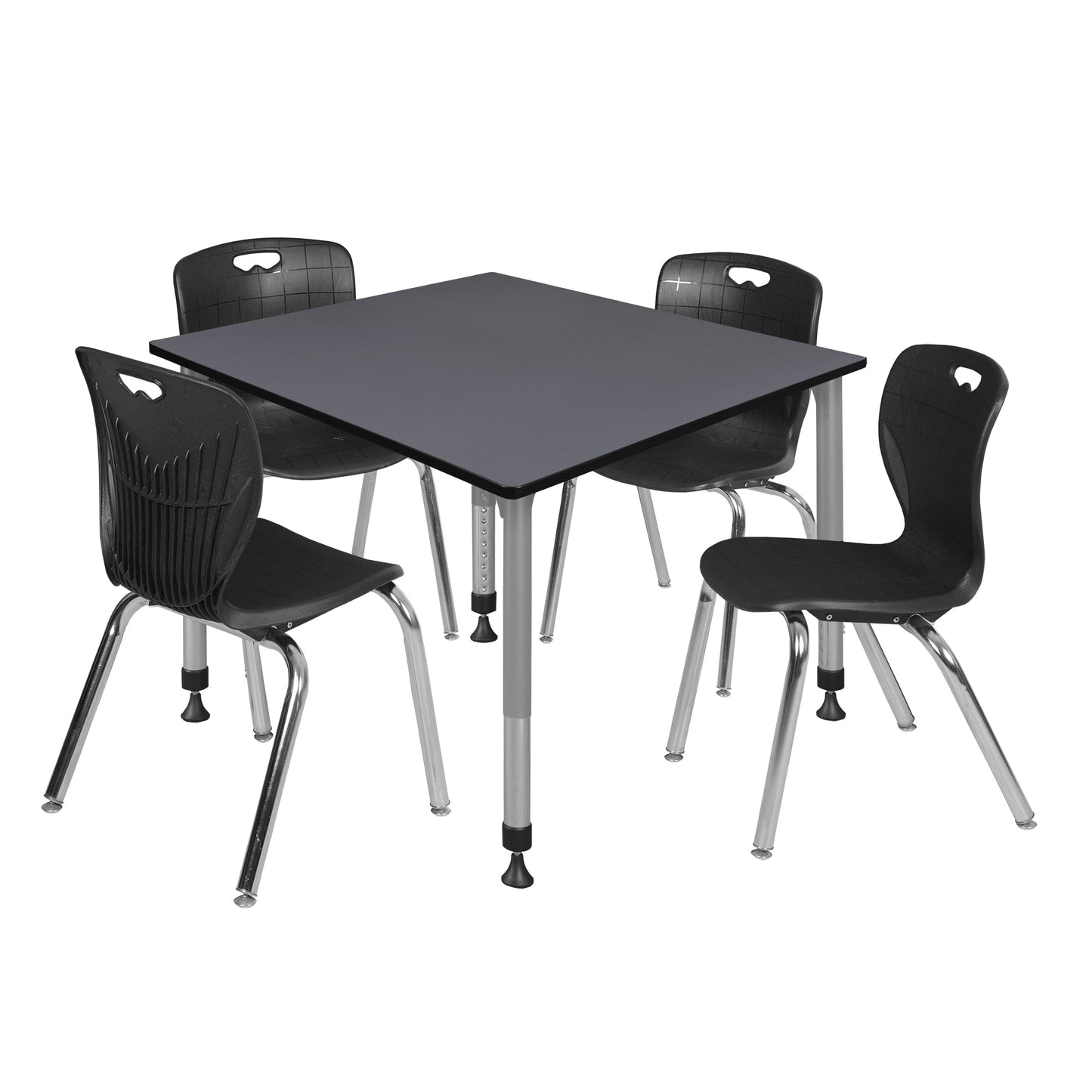 Regency Kee 48 in. Square Adjustable Classroom Table & 4 Andy 18 in. Stack Chairs - SchoolOutlet