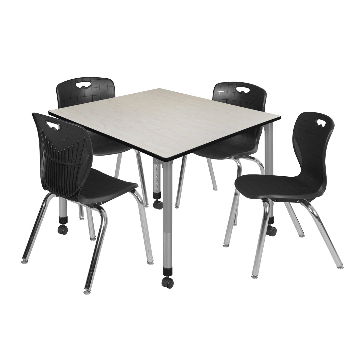 Regency Kee 48 in. Square Adjustable Classroom Table & 4 Andy 18 in. Stack Chairs - SchoolOutlet