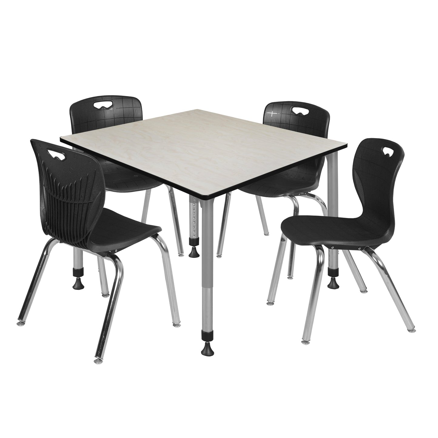 Regency Kee 48 in. Square Adjustable Classroom Table & 4 Andy 18 in. Stack Chairs - SchoolOutlet