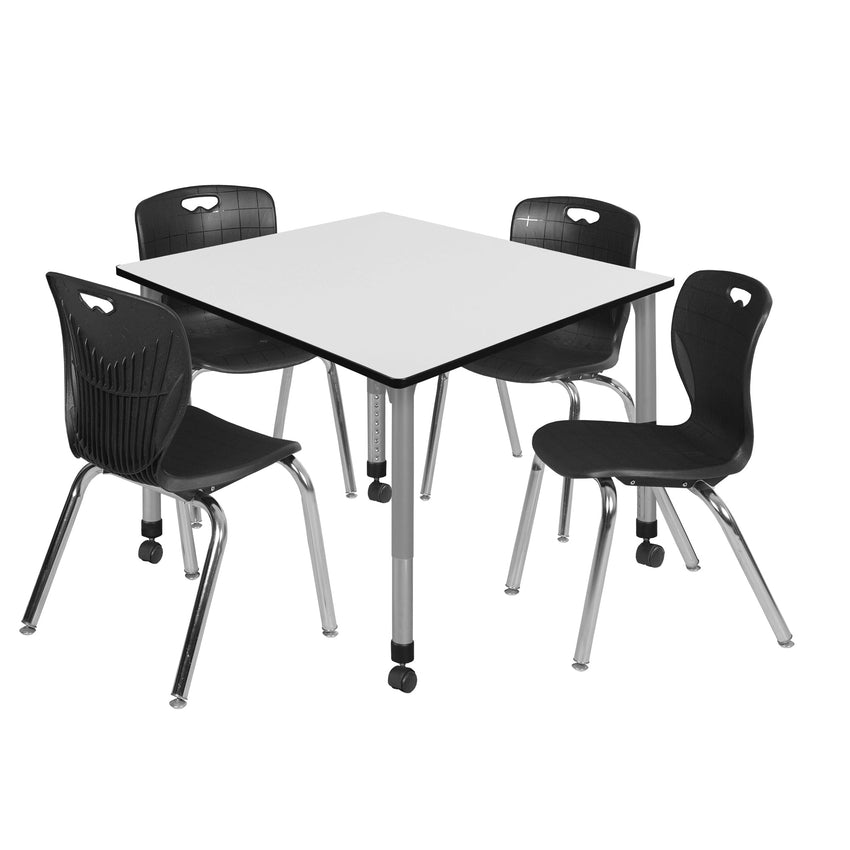 Regency Kee 48 in. Square Adjustable Classroom Table & 4 Andy 18 in. Stack Chairs - SchoolOutlet