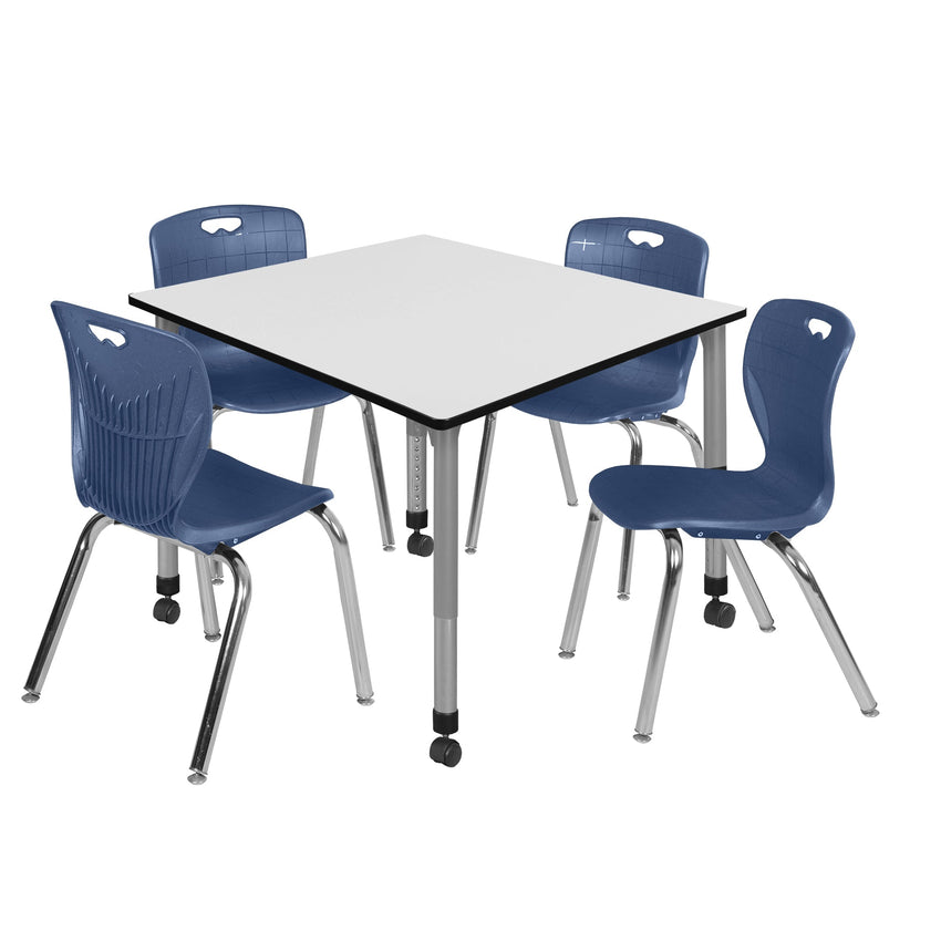 Regency Kee 48 in. Square Adjustable Classroom Table & 4 Andy 18 in. Stack Chairs - SchoolOutlet