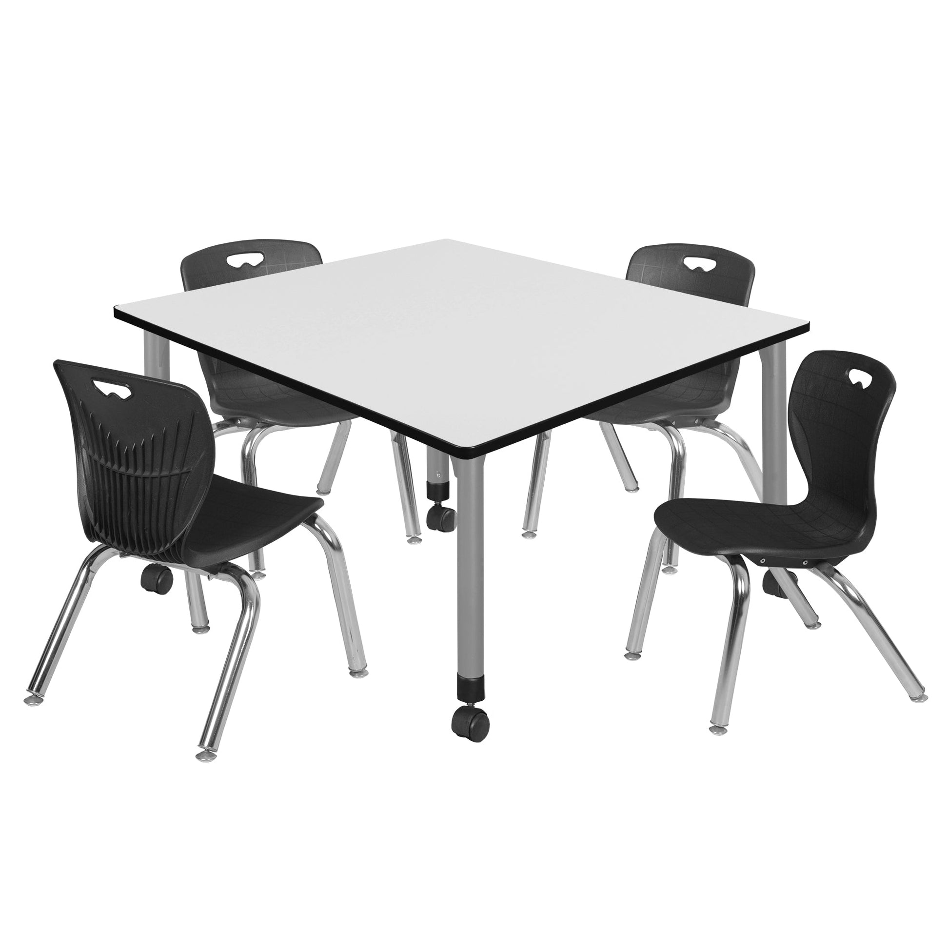 Regency Kee 48 in. Square Adjustable Classroom Table & 4 Andy 12 in. Stack Chairs - SchoolOutlet