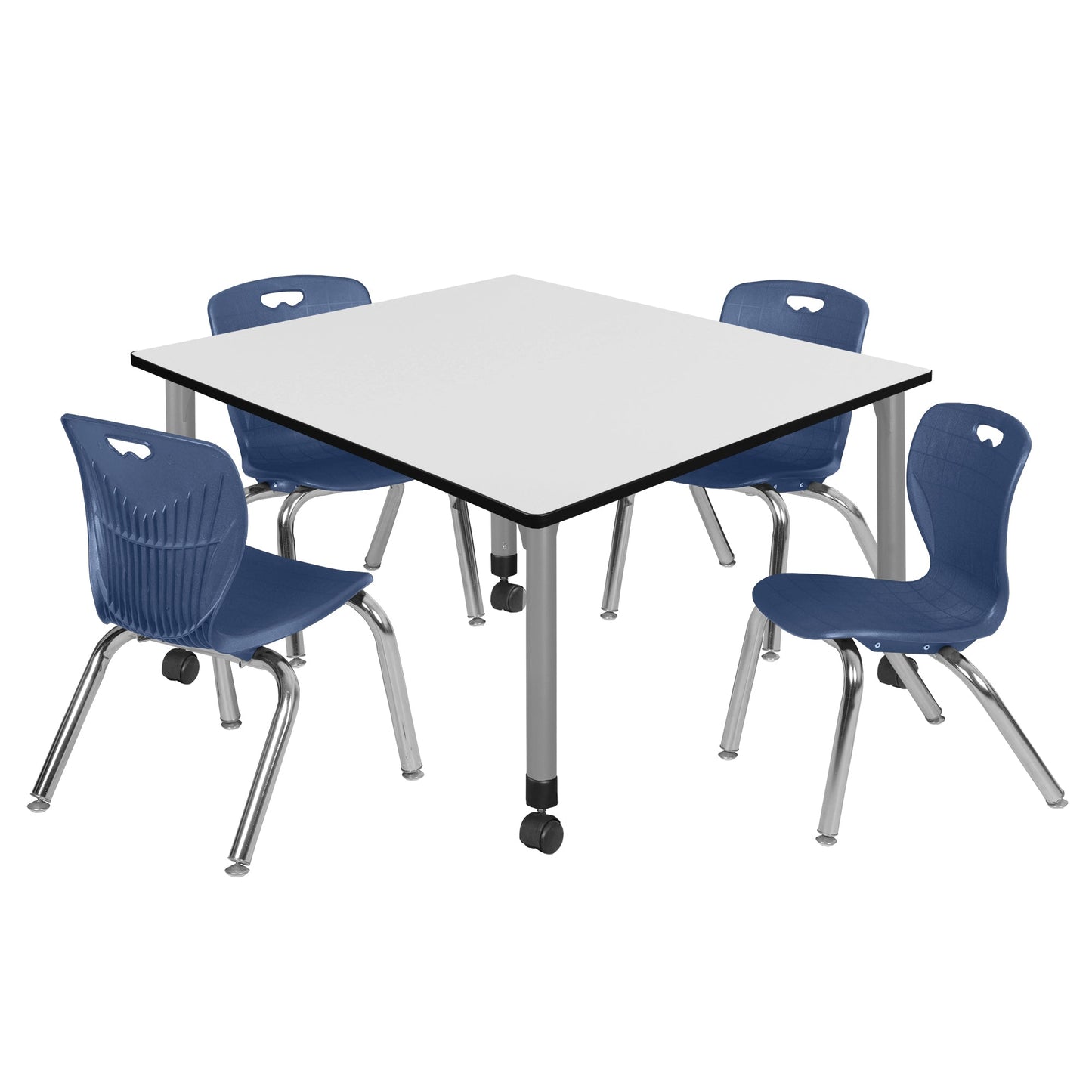 Regency Kee 48 in. Square Adjustable Classroom Table & 4 Andy 12 in. Stack Chairs - SchoolOutlet