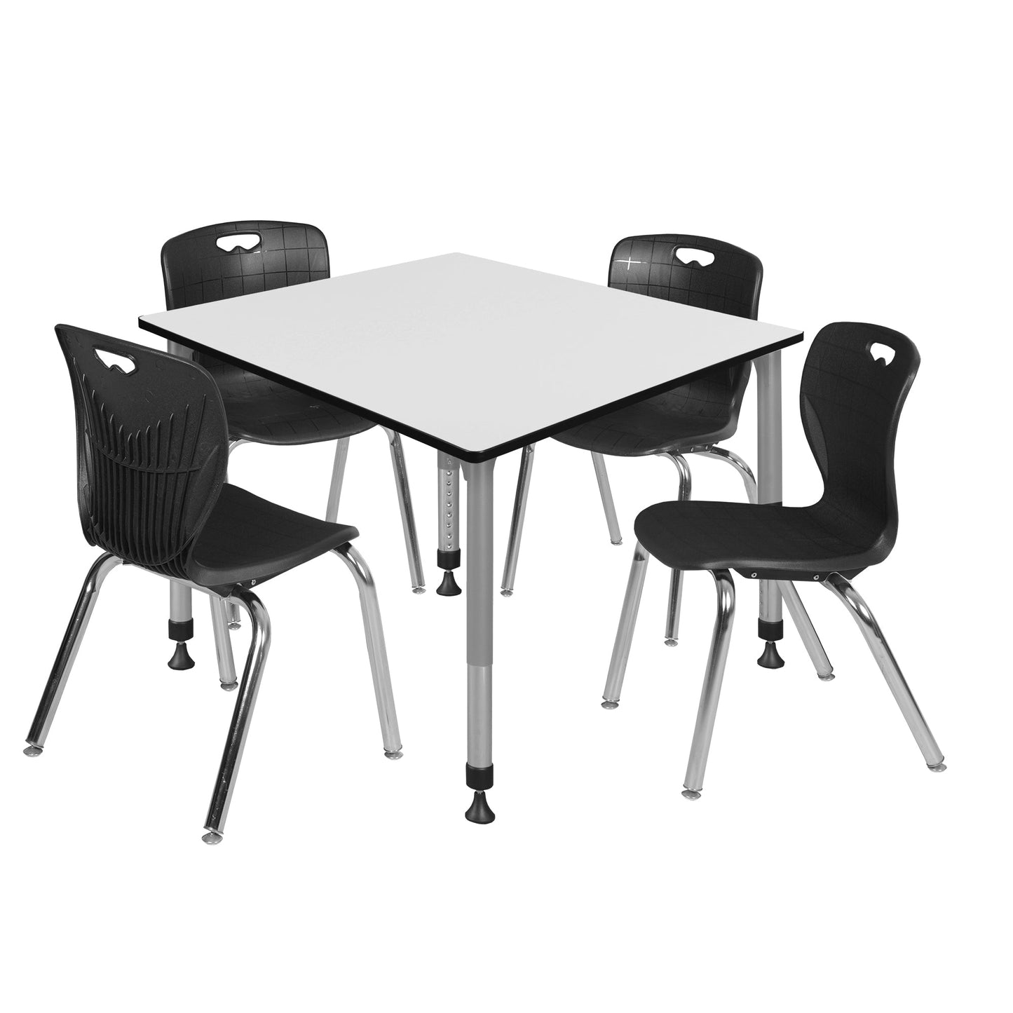 Regency Kee 48 in. Square Adjustable Classroom Table & 4 Andy 18 in. Stack Chairs - SchoolOutlet