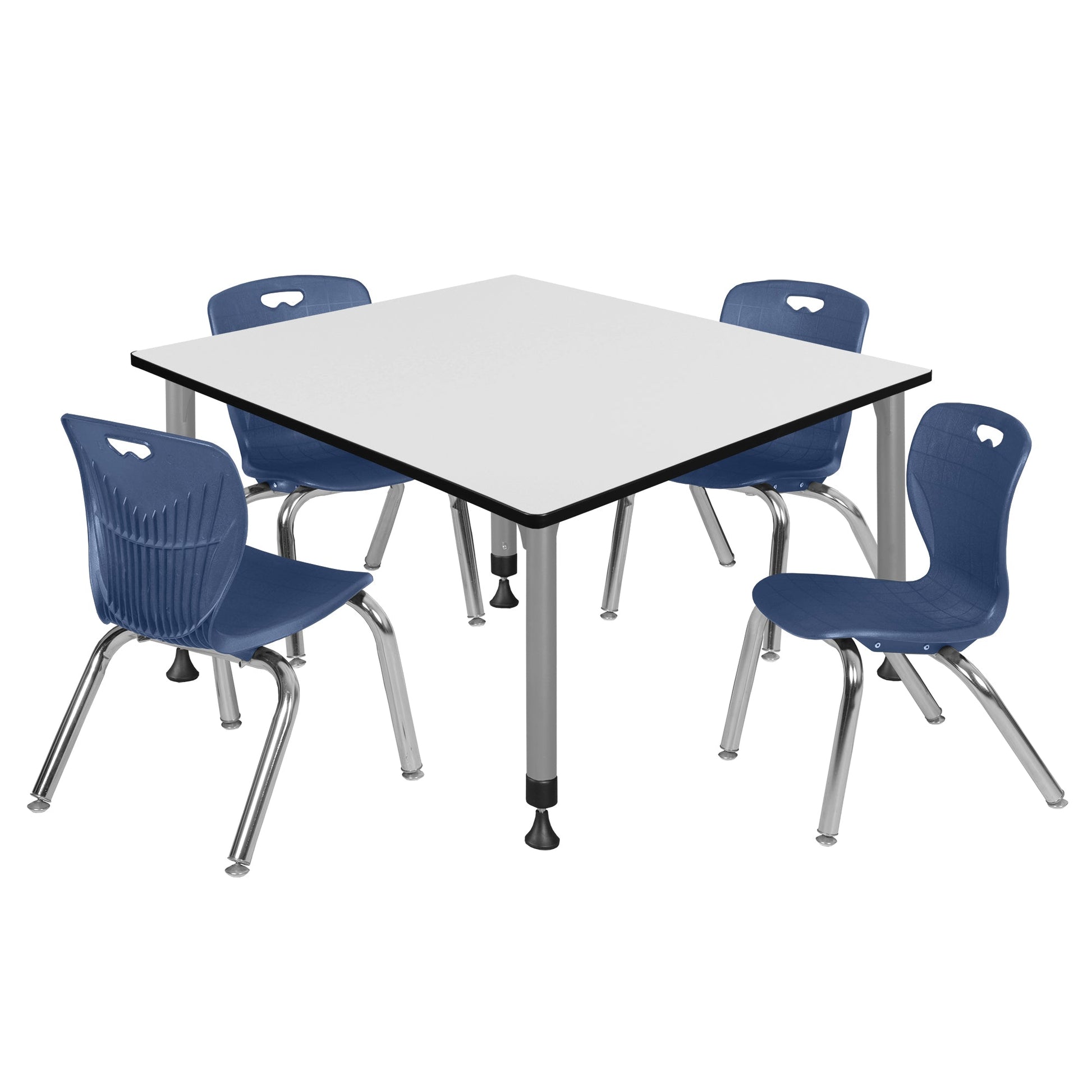 Regency Kee 48 in. Square Adjustable Classroom Table & 4 Andy 12 in. Stack Chairs - SchoolOutlet