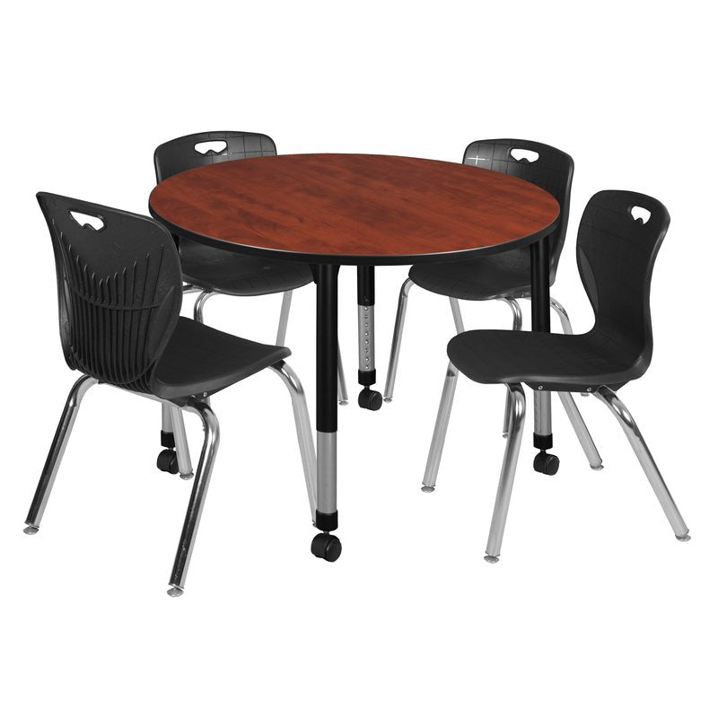 Regency Kee 48 in. Round Adjustable Classroom Table & 4 Andy 18 in. Stack Chairs - SchoolOutlet