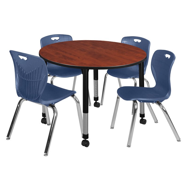 Regency Kee 48 in. Round Adjustable Classroom Table & 4 Andy 18 in. Stack Chairs - SchoolOutlet