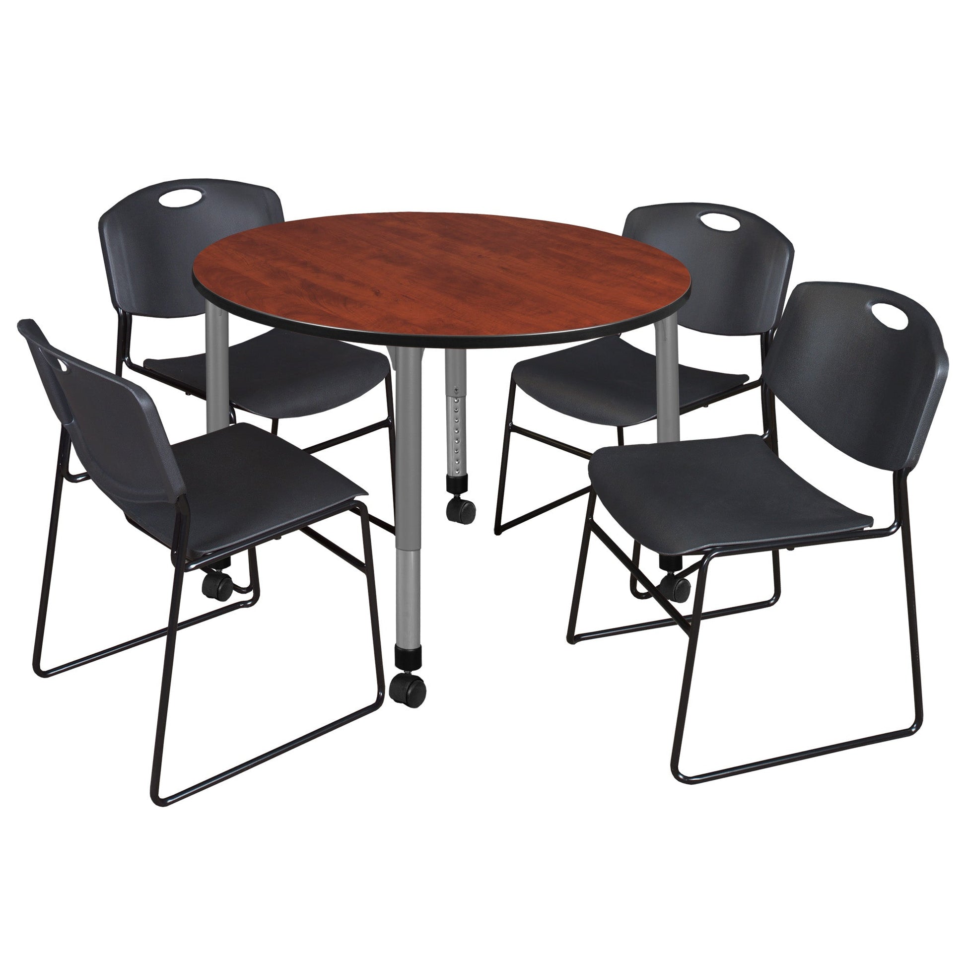 Regency Kee 48 in. Round Adjustable Classroom Table & 4 Zeng Stack Chairs - SchoolOutlet