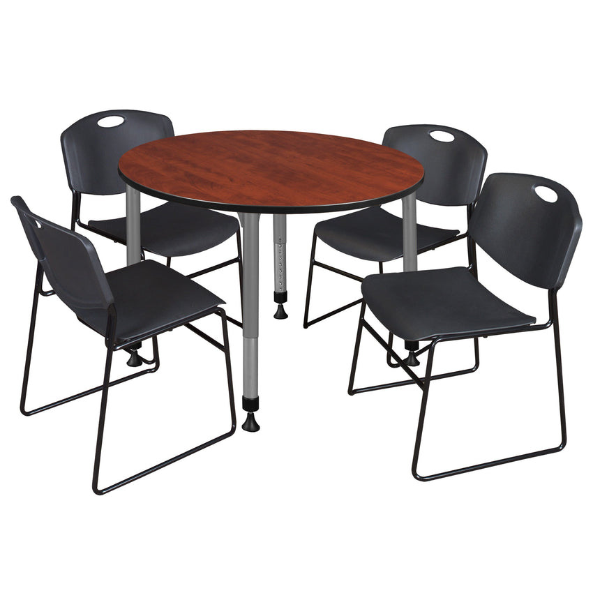 Regency Kee 48 in. Round Adjustable Classroom Table & 4 Zeng Stack Chairs - SchoolOutlet